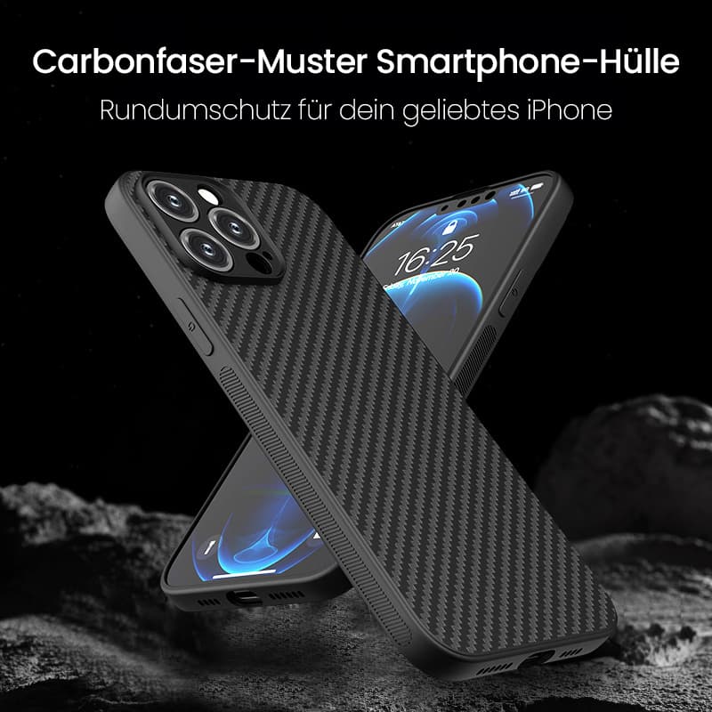 iPhone 15 Plus - Robustes TPU-Case mit Carbon-Optik, Schwarz – 2