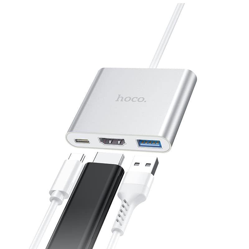 Hoco HB14 USB-C Adapter für USB | HDMI | USB-C Silver – 2