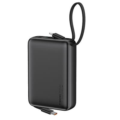 Recci RPB-P63 20000mAh - Hoco Powerbank con cavo USB Type-C integrato, colore argento, alta capacità e ricarica rapida 22.5W