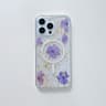 iPhone 13/14 - Custodia MagSafe con fiori veri e accenti dorati, viola