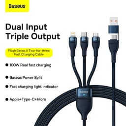Baseus - Flash Serie Ⅱ - 2-in-1 Ladekabel U+C auf M+L+C, 100W 1.2m, Blau (CASS030103) – Bild 4