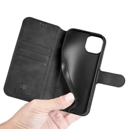 iPhone 13 - DG.MING Vintage Flip Case, 3 Kartenfächer, Magnetverschluss, Leder-Optik, schwarz – Bild 9