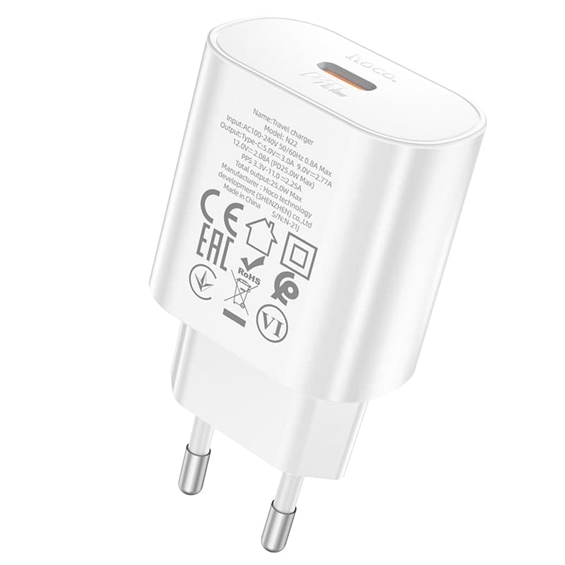 Hoco PD25W Charger (N22) - Hoco Ladestecker, Schnellladegerät aus Kunststoff, weiss – 2