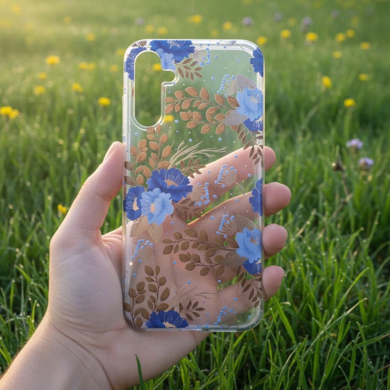 A15 - Blumenhülle mit goldenen Details und blauen Blumen. – 2