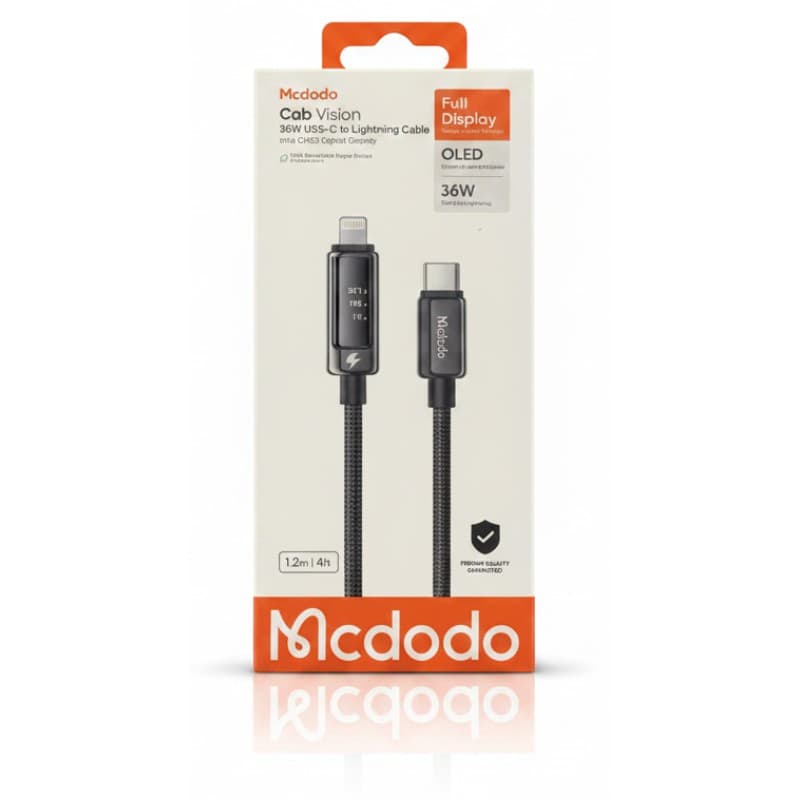 McDodo - Cab Vision, 36W USB-C vers câble Lightning, 1.2m avec écran OLED, noir