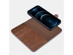 iPhone 12 Pro Max - iCarer Crazy Horse genuine leather wallet case, 2in1 with RFID protection, brown – Bild 8