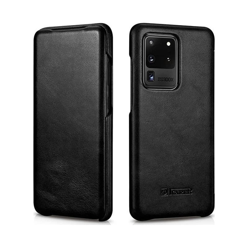 Samsung Galaxy S20 Plus - Custodia flip in vera pelle iCarer nera (RS992007-BK)