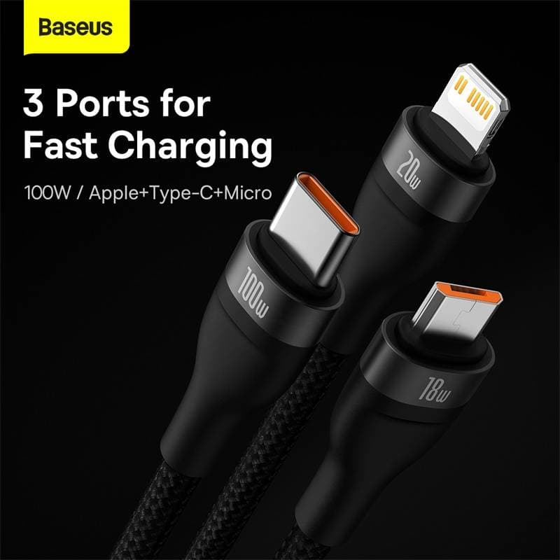 Baseus - Flash Serie Ⅱ - 2-in-1 Ladekabel U+C auf M+L+C, 100W 1.2m, Schwarz (CASS030101) – 4