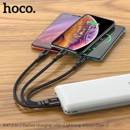 Hoco X47 3-in-1 Harbor Ladekabel (Lightning/Micro-USB/USB-C), 25 cm, Schwarz – Bild 4