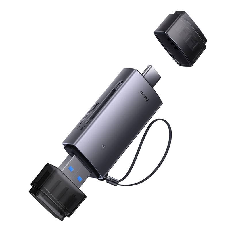 Baseus - Serie Lite - Lettore di schede USB-A e Tipo-C per SD/TF, grigio (WKQX060113)