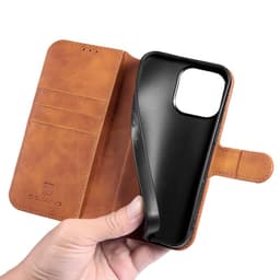 iPhone 14 Pro - DG.MING Custodia flip vintage con 3 slot per carte e chiusura magnetica, look pelle, cover protettiva, marrone cammello – Bild 9