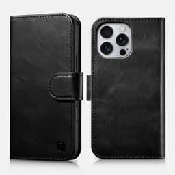 iPhone 16 Pro Max - iCarer Oil Wax Premium Genuine Leather Detachable 2 in 1 Wallet Flip Case con RFID Blocker, nero – Bild 1