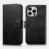 iPhone 16 Pro Max - iCarer Oil Wax Premium Genuine Leather Detachable 2 in 1 Wallet Flip Case con RFID Blocker, nero