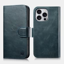 iPhone 16 Pro Max - iCarer Oil Wax Premium Etui portefeuille en cuir véritable 2-en-1 avec bloqueur RFID, vert – Bild 1