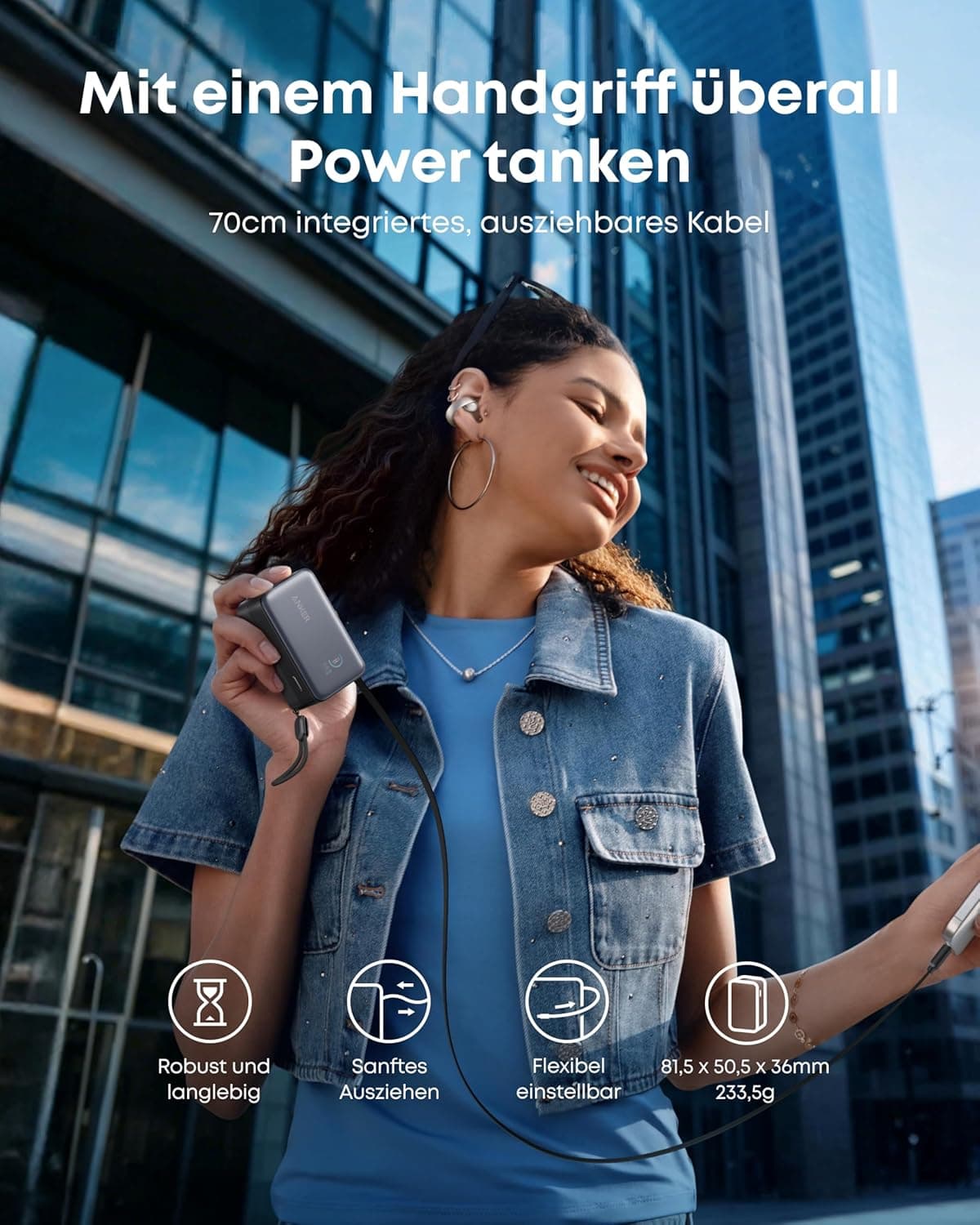 Anker - Powerbank Nano con cavo integrato, 45W, 10000mAh, USB-C, nero – 4
