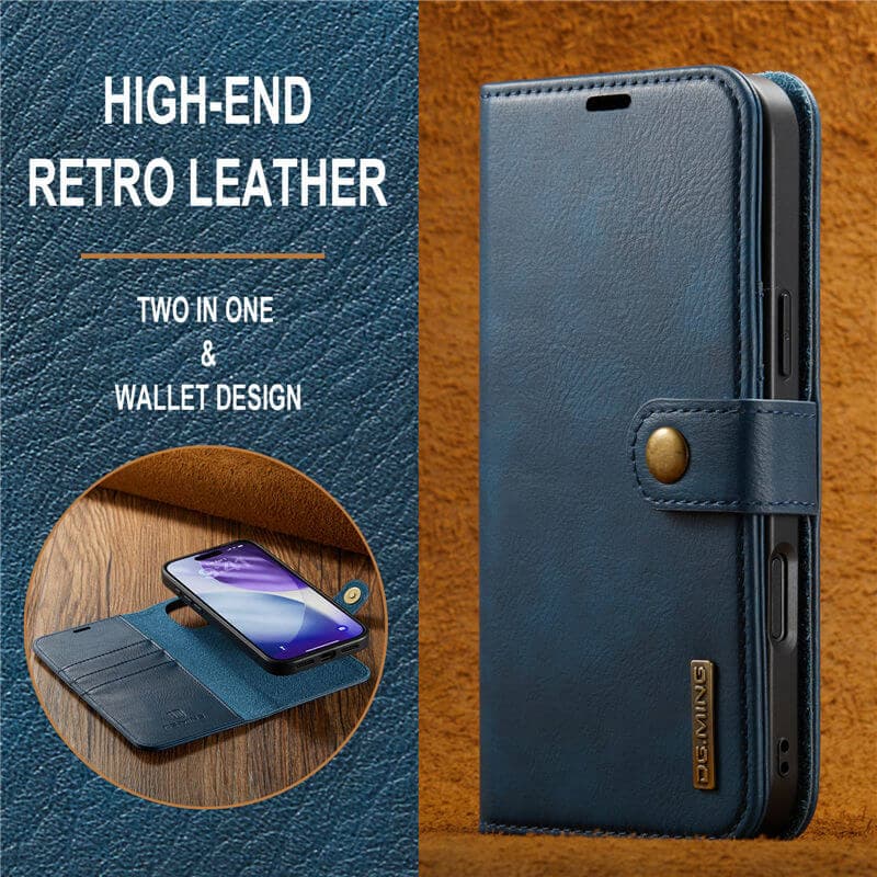 iPhone 17 Pro - DG.MING Flip Case, 3 Kartenfächer, Magnetverschluss, Leder-Optik, Grau – 3
