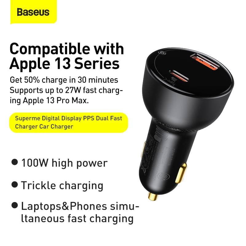 Baseus - Superme - Caricabatterie da auto con display digitale, nero (CCZX-01) – 3