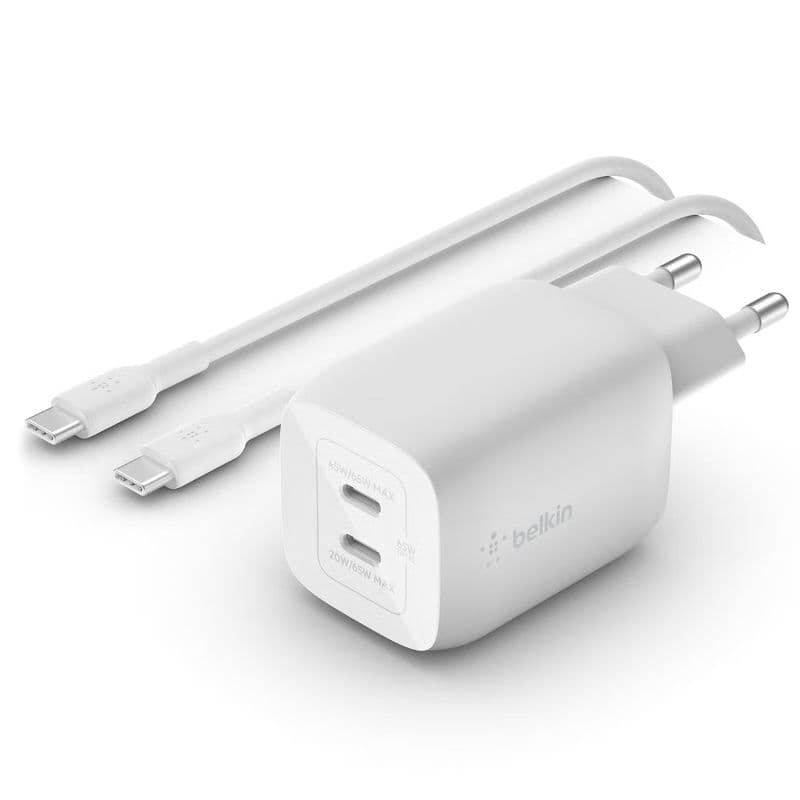 Belkin - BoostCharge Pro GaN 2x USB-C Charger 65W + USB-C to USB-C Cable 2m, Weiss – 3
