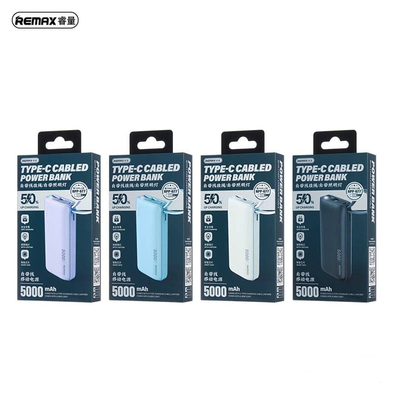 REMAX RPP-677 Xiaoxiao 2.1A Powerbank 5000mAh con cavo Type-C, blu – 2