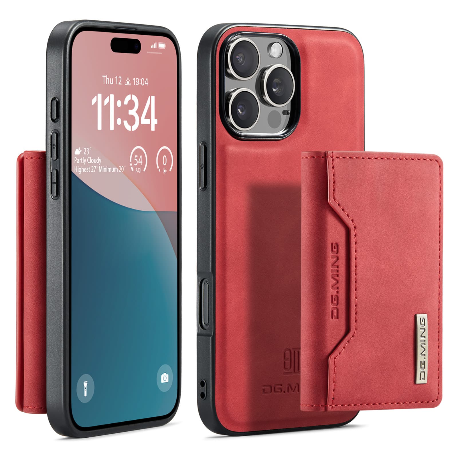 iPhone 11 Pro - DG.MING Etui, Leder-Optik, Kartenfach & Magnetverschluss, Rot