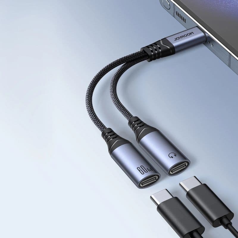 Joyroom - SY-C03 2-in-1 Audio Adapter (Type-C zu 2x Type-C), 60W, Schwarz – 2