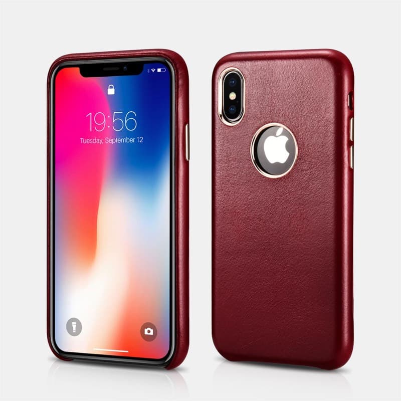 iPhone X/Xs - iCarer Retro Original Echtleder Etui Backcase (RIX13-BK), Weinrot