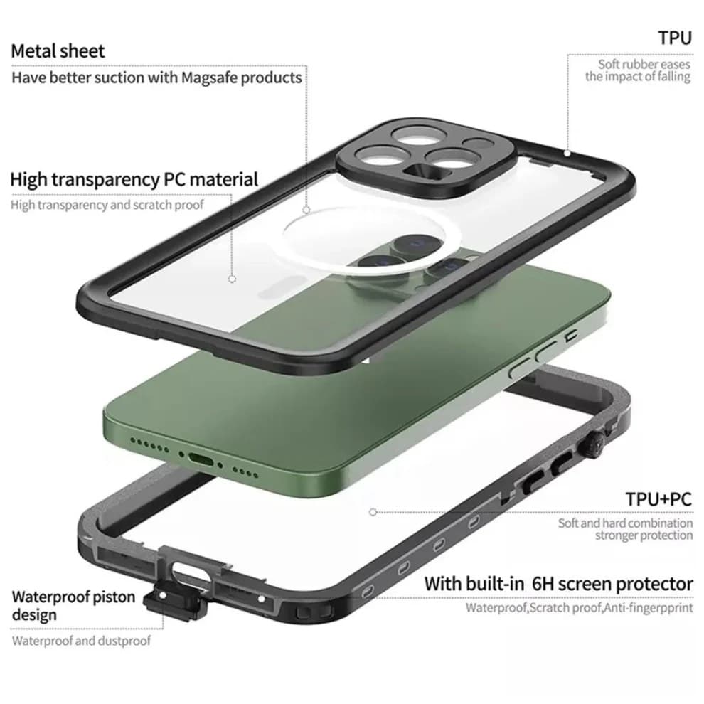 Apple iPhone 15 Pro Max - Redpepper IP68 Dot+ Series Wasserdichtes Outdoor Case mit Magsafe, schwarz – 3