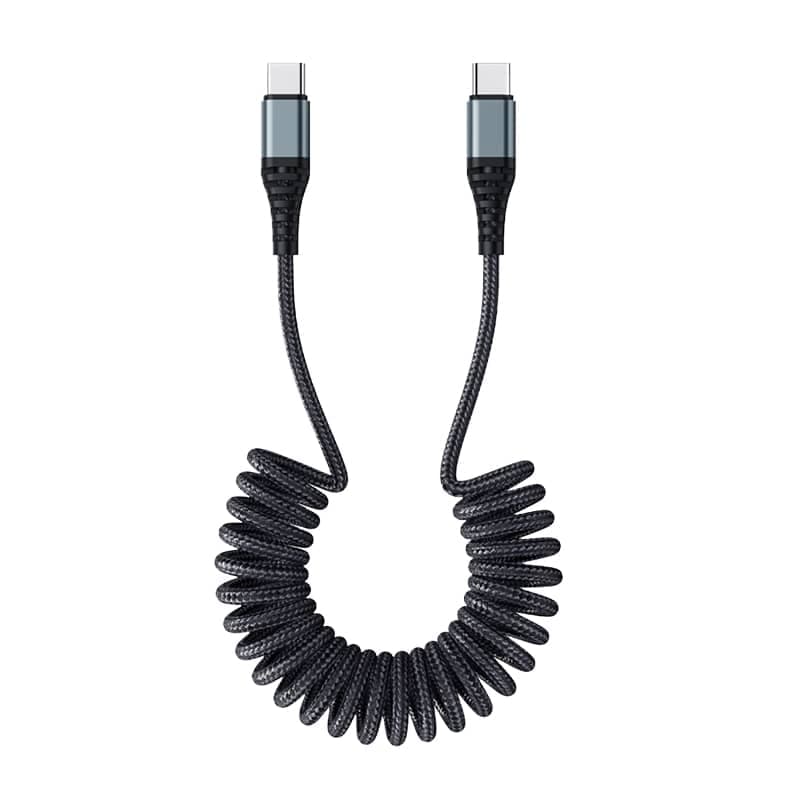 ROCK PD 60W USB-C zu USB-C Federkabel 150 cm – Schnelllade- & Datenkabel, schwarz
