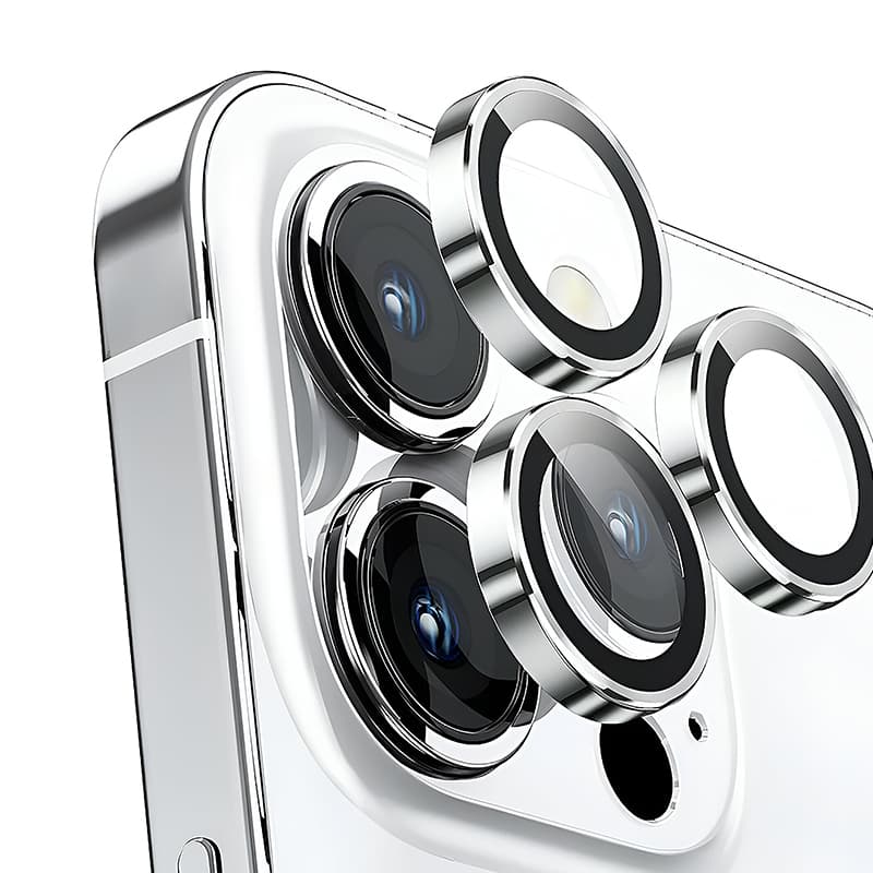 iPhone 15 Pro / 15 Pro Max - Tempered Glass / Panzerglas Rückkamera - silber einzeln