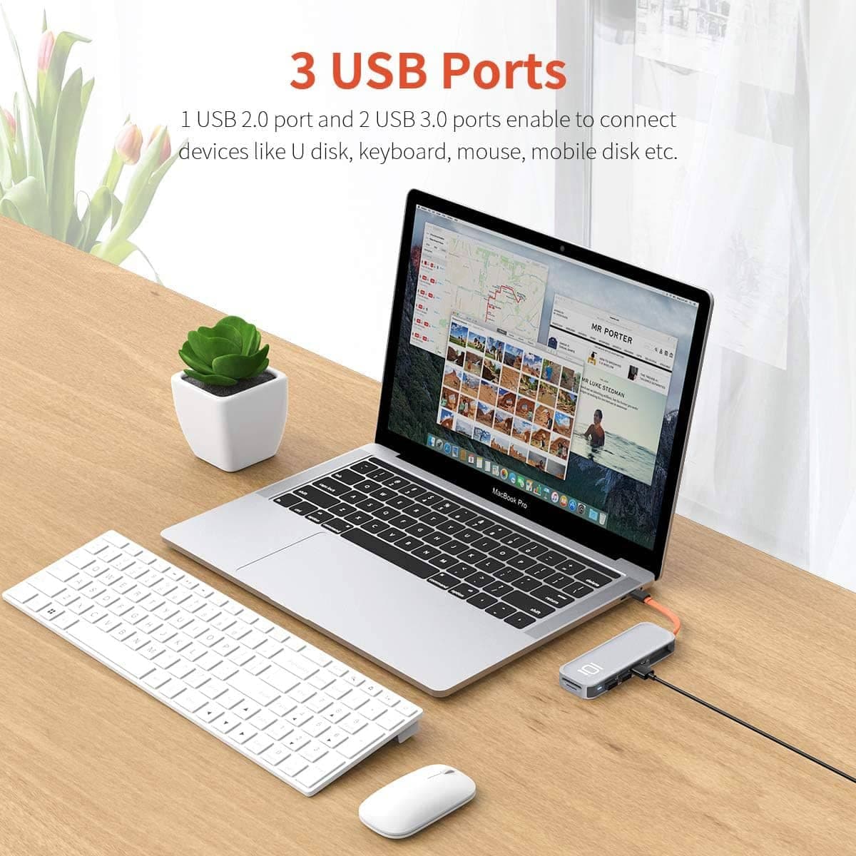 ROCK 10-in-1 USB-C hub - HDMI, VGA, RJ45, 3×USB 3.0, card reader, gray – 2