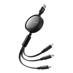 McDodo - Câble rétractable 3 en 1, USB-A vers Lightning / USB-C / Micro-USB, noir – Bild 1