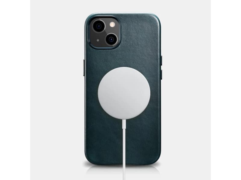 iPhone 13 Mini - iCarer Oil Wax Premium Backcase en cuir véritable avec Magsafe bleu (WMI1301-BU) – 2