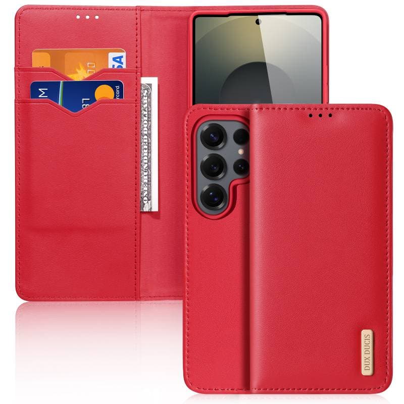 Samsung Galaxy S25 - Custodia Flip DUX Hivo Series, rossa, finta pelle