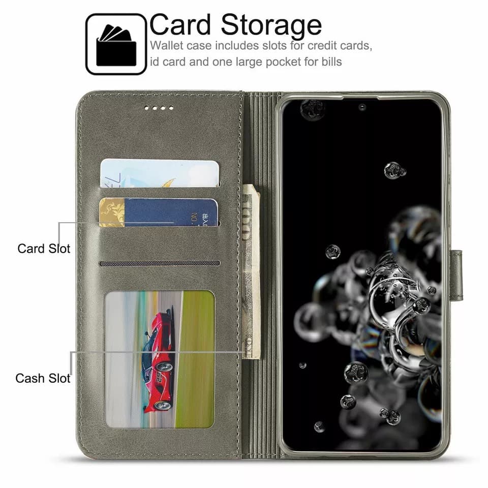 Samsung S10 - LC.IMEEKE Custodia a portafoglio con 3 scomparti per carte e chiusura magnetica, grigio – 4