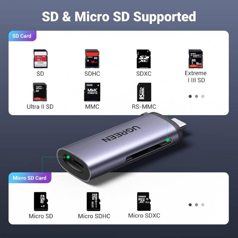 Ugreen - Lettore di schede USB-C TF/SD (CM184 / 50704), grigio/nero – 4