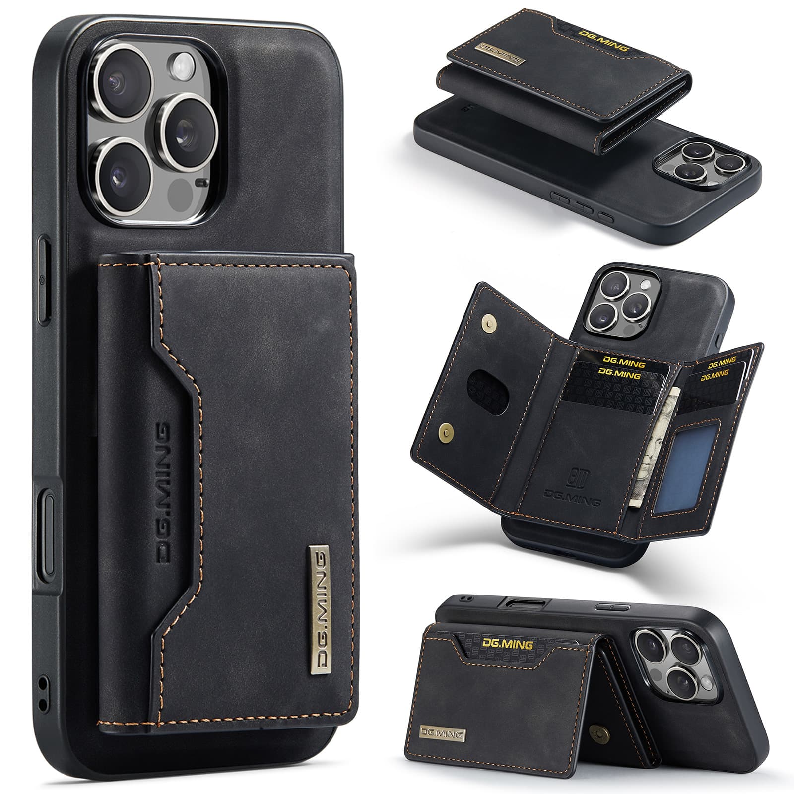 iPhone 11 Pro - DG.MING Etui, Leder-Optik, Kartenfach & Magnetverschluss, Schwarz – 3
