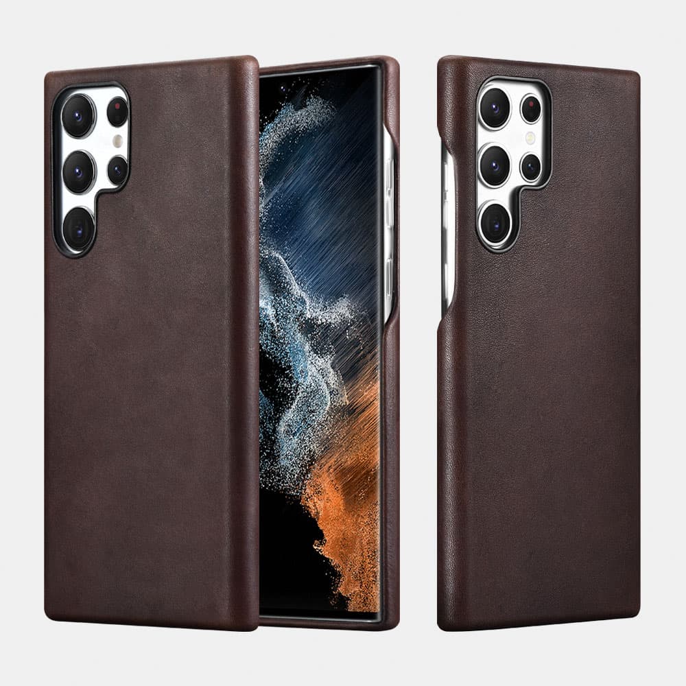 Samsung S22 Ultra - iCarer Pferde Leder Back Case Kaffee ALS2201
