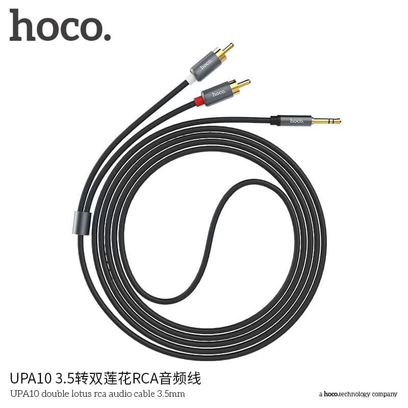 Hoco - Double Lotus Rca Audio Cable 3.5MM 1.5M (UPA10), Schwarz – 2