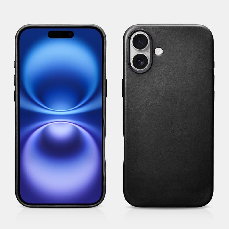 iCarer - iPhone 16 Plus - Oil Wax Premium Echtleder Backcase, Schwarz (WMI16240703-BK)