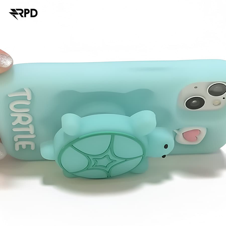 iPhone 16 - Niedliche 3D Schildkröten-Hülle mit Glow-Effekt & Standfunktion – 3