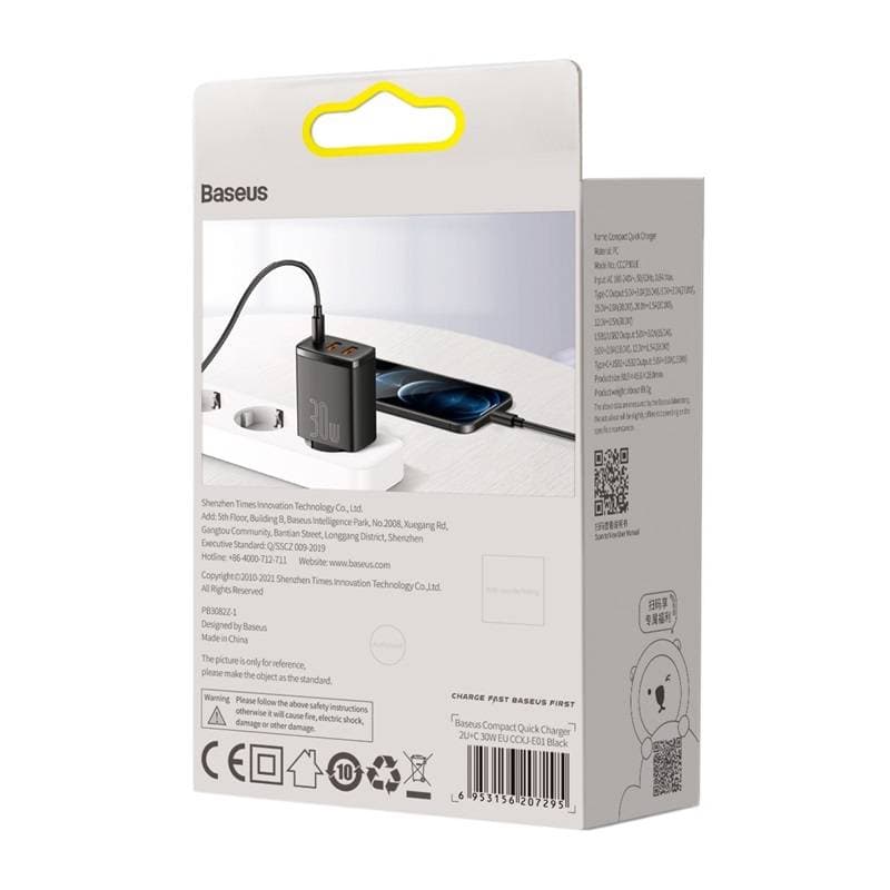 Baseus - Compact - Schnellladegerät 2U+C, 30W EU, Schwarz (CCXJ-E01) – 3