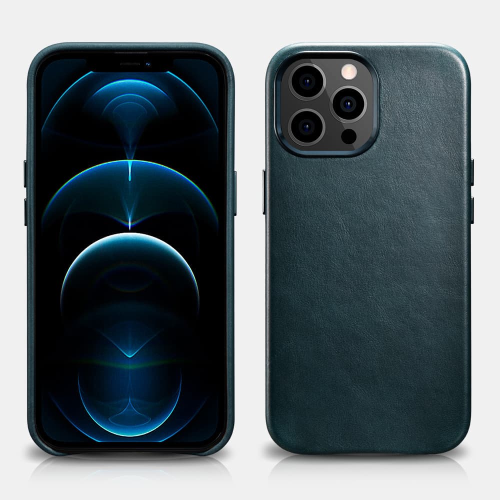 iPhone 13 Pro Max - iCarer Oil Wax Premium Echtleder Magsafe Back Case Blau WMI1304