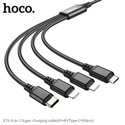 Hoco X76 4-in-1 Super charging cable(iP+iP+Type-C+Micro), schwarz – Bild 2