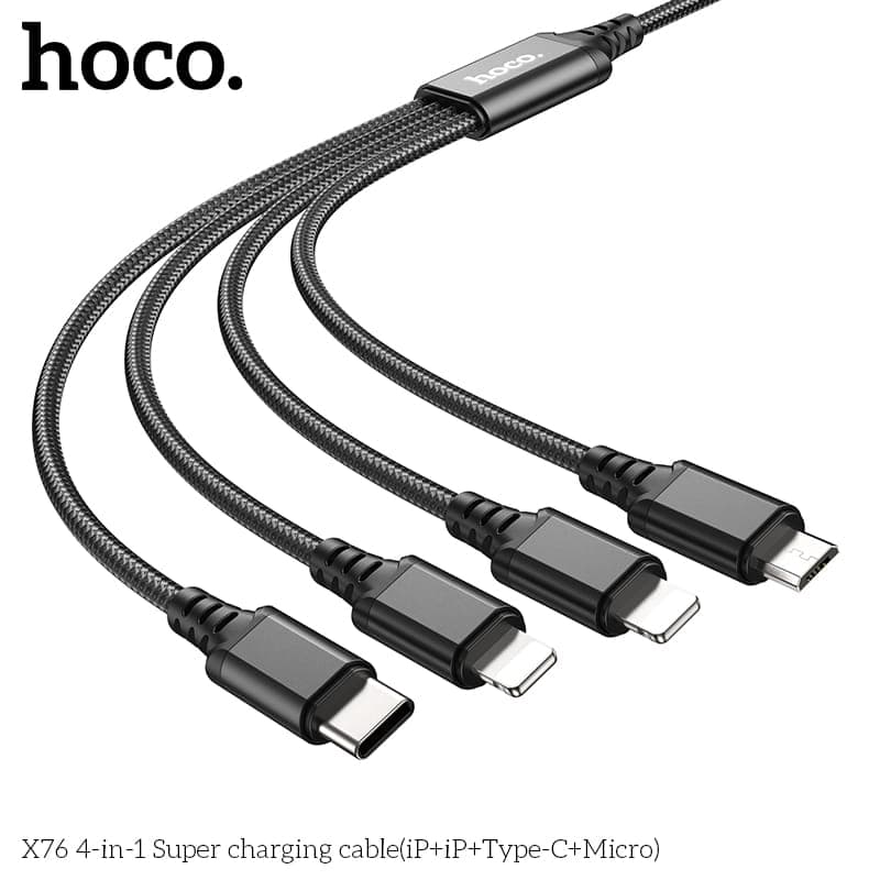 Hoco X76 4-in-1 Super charging cable(iP+iP+Type-C+Micro), schwarz – 2