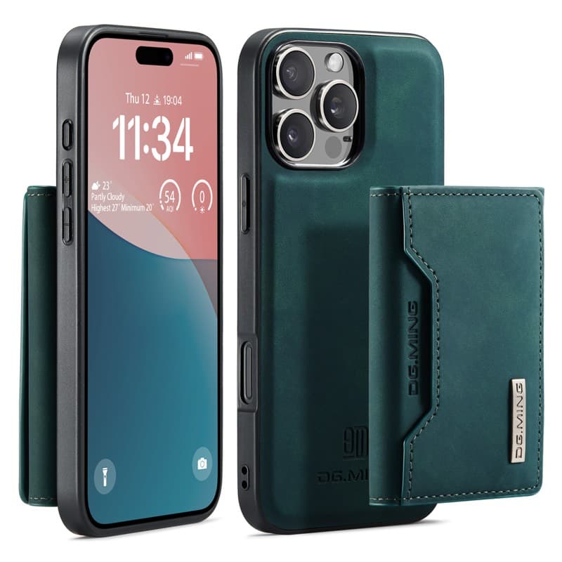 iPhone 13 Mini - DG.MING Back Case, aspect cuir, porte-cartes & fermeture magnétique, Housse de protection, Vert – 2