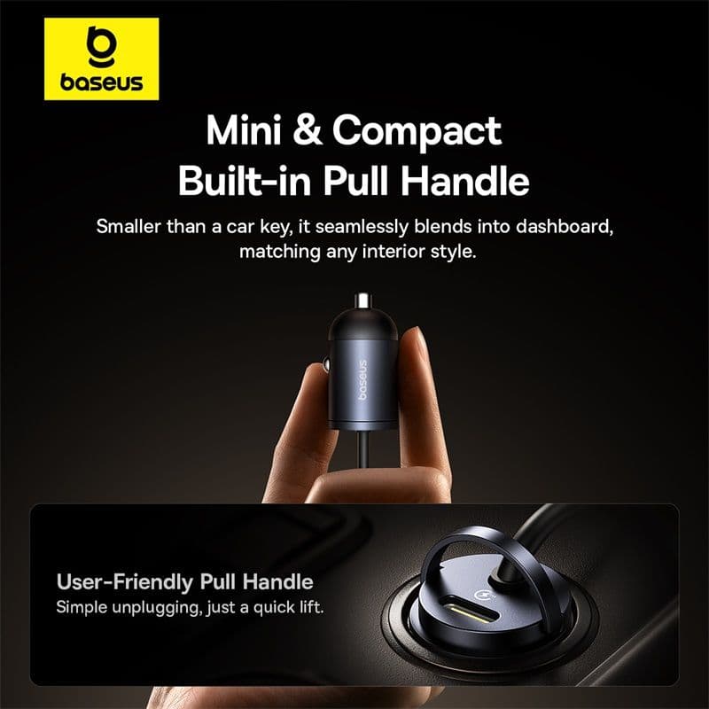 Baseus - Tiny Star Mini Car Charger, Fast Charging Lightning Cable + USB-C Port, 30W, noir – 4