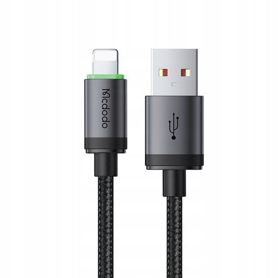 McDodo - USB-A to Lightning Cable with Charging Light, 36W Fast Charging, Black