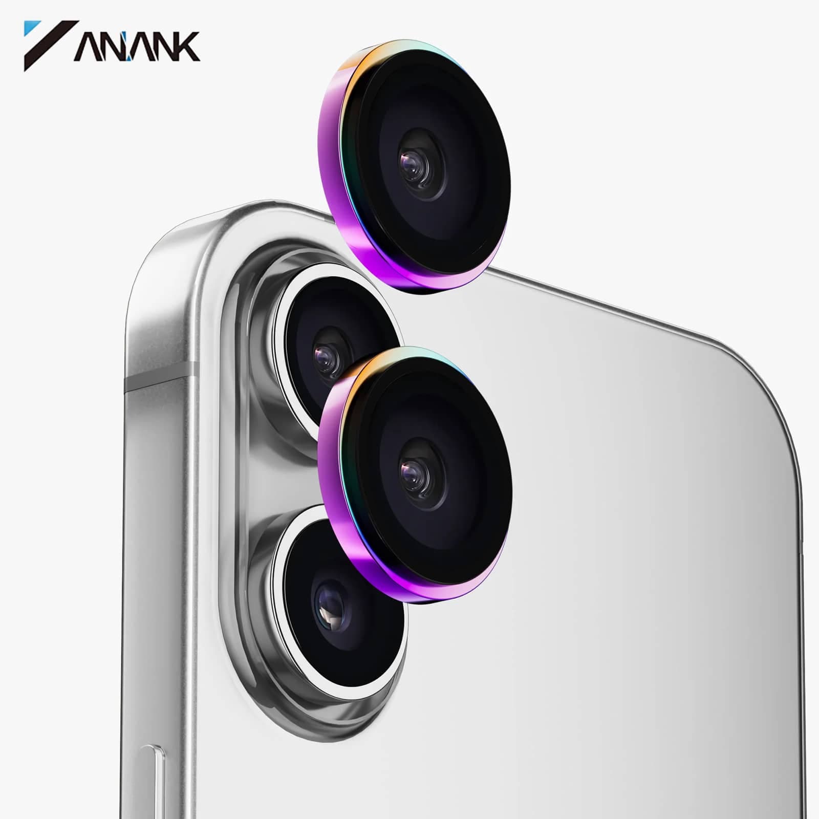 ANANK iPhone 17 - Verre blindé pour caméra arrière - 99AR+ Corning Glass, protection double lentille, titane flammé