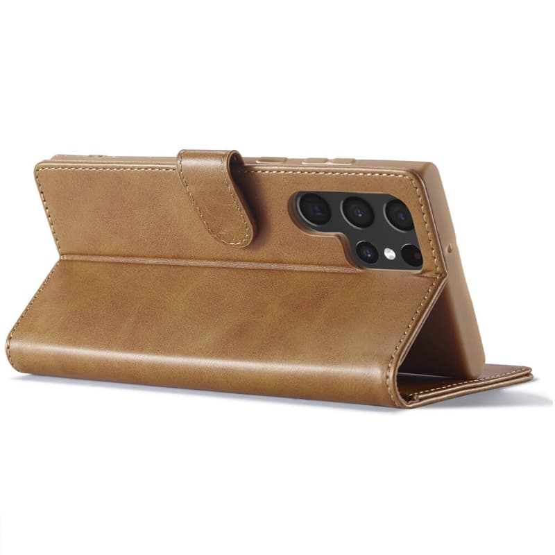 Samsung Galaxy S26 Ultra - LC.IMEEKE Custodia a portafoglio con 3 scomparti per carte e chiusura magnetica, marrone chiaro/arancione – 4