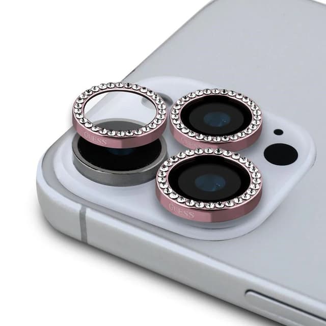 iPhone 16 Pro / iPhone 16 Pro Max - Guess Glitter Rhinestones Camera Lens 360 degrees, Pink